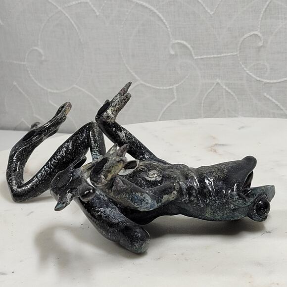 VTG  Kittys Critters Frog Sculpture Green Blue Enameled Metal Cantrell USA - Picture 5 of 16